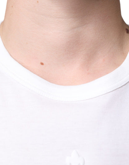 Dolce &amp; Gabbana – Weißes Baumwoll-T-Shirt mit Rundhalsausschnitt und Logoprägung