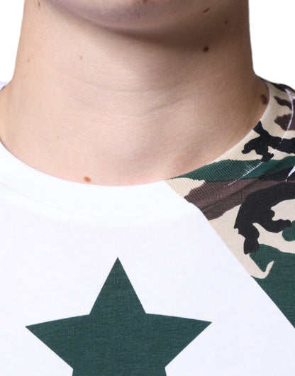 Dolce &amp; Gabbana – Weißes T-Shirt mit Rundhalsausschnitt und Camouflage-Sternen