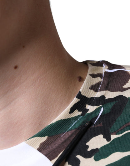 Dolce &amp; Gabbana – Weißes T-Shirt mit Rundhalsausschnitt und Camouflage-Sternen
