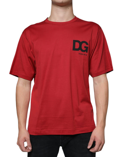 Dolce &amp; Gabbana – Rotes Baumwoll-T-Shirt mit Rundhalsausschnitt und DG-Logo-Print