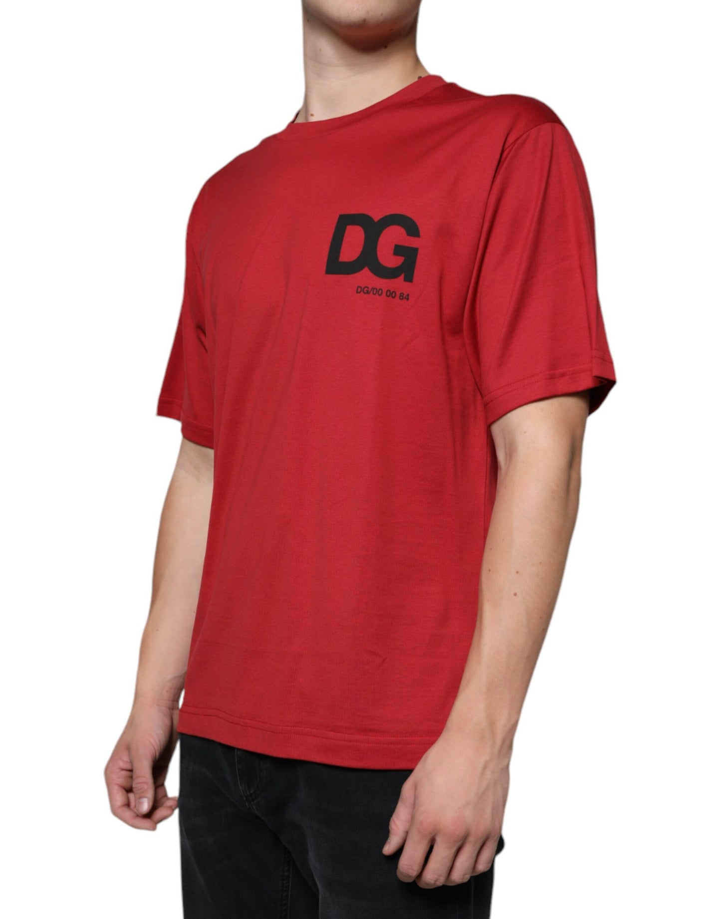 Dolce &amp; Gabbana – Rotes Baumwoll-T-Shirt mit Rundhalsausschnitt und DG-Logo-Print