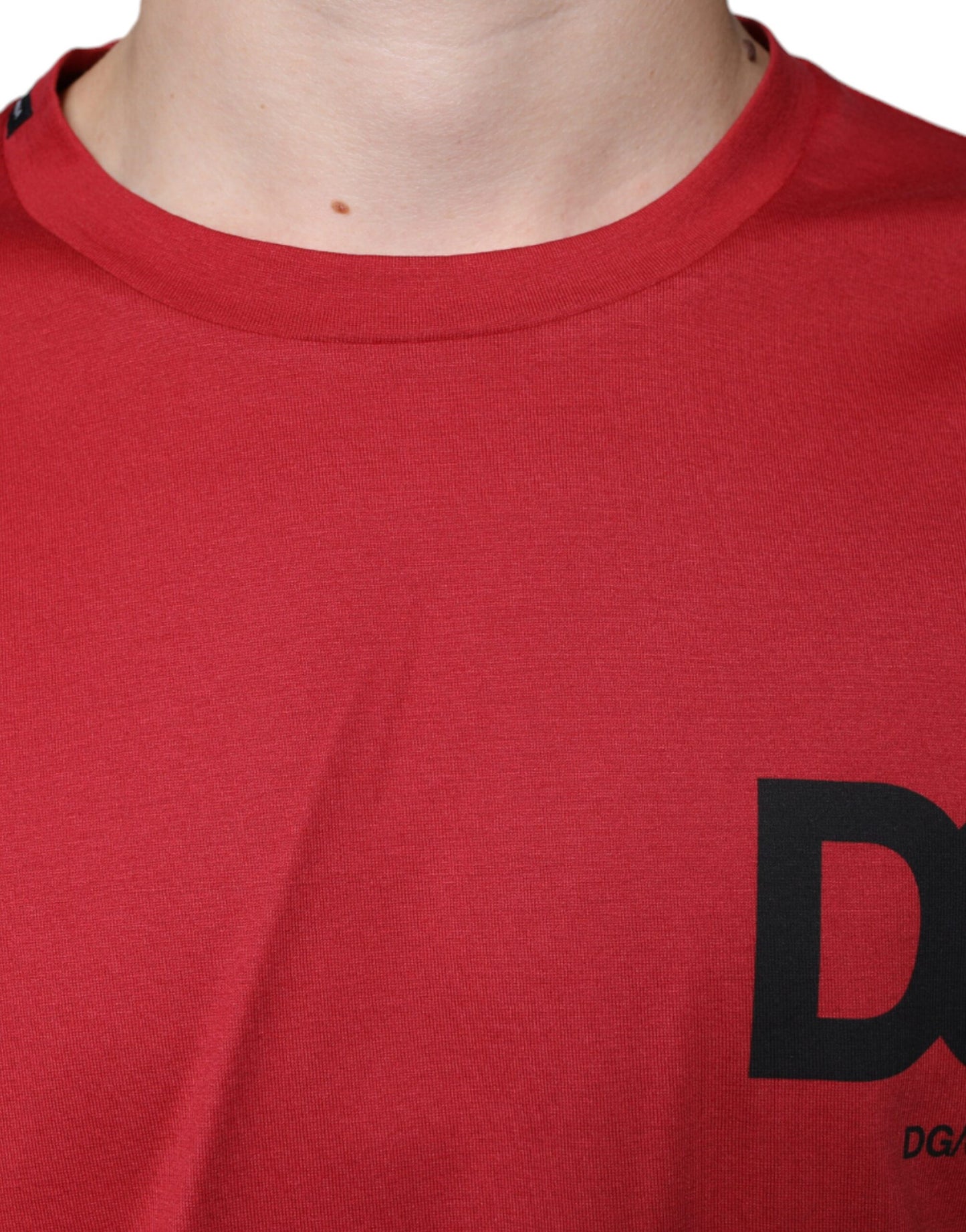 Dolce &amp; Gabbana – Rotes Baumwoll-T-Shirt mit Rundhalsausschnitt und DG-Logo-Print