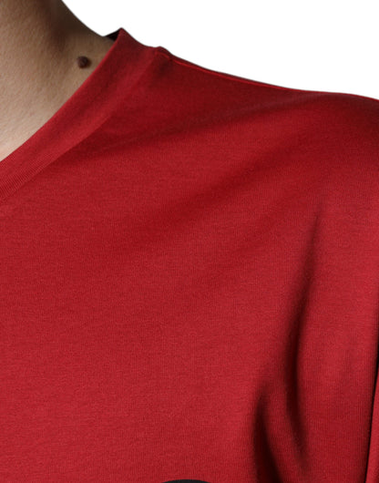 Dolce &amp; Gabbana – Rotes Baumwoll-T-Shirt mit Rundhalsausschnitt und DG-Logo-Print