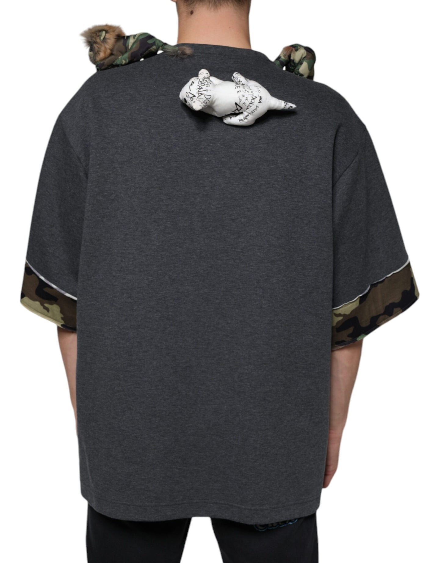 Dolce &amp; Gabbana Graues Camouflage-T-Shirt aus Baumwolle mit Tiermotiv