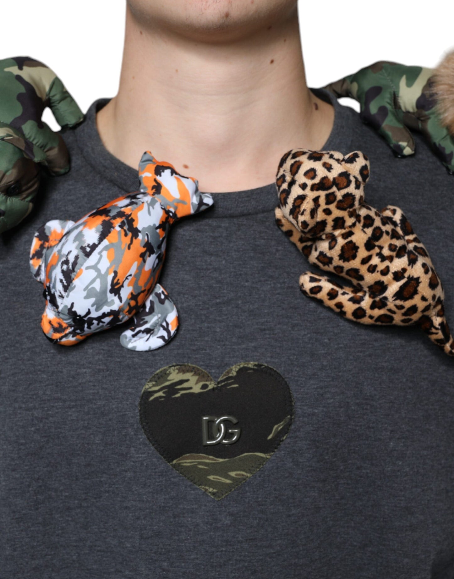Dolce &amp; Gabbana Graues Camouflage-T-Shirt aus Baumwolle mit Tiermotiv