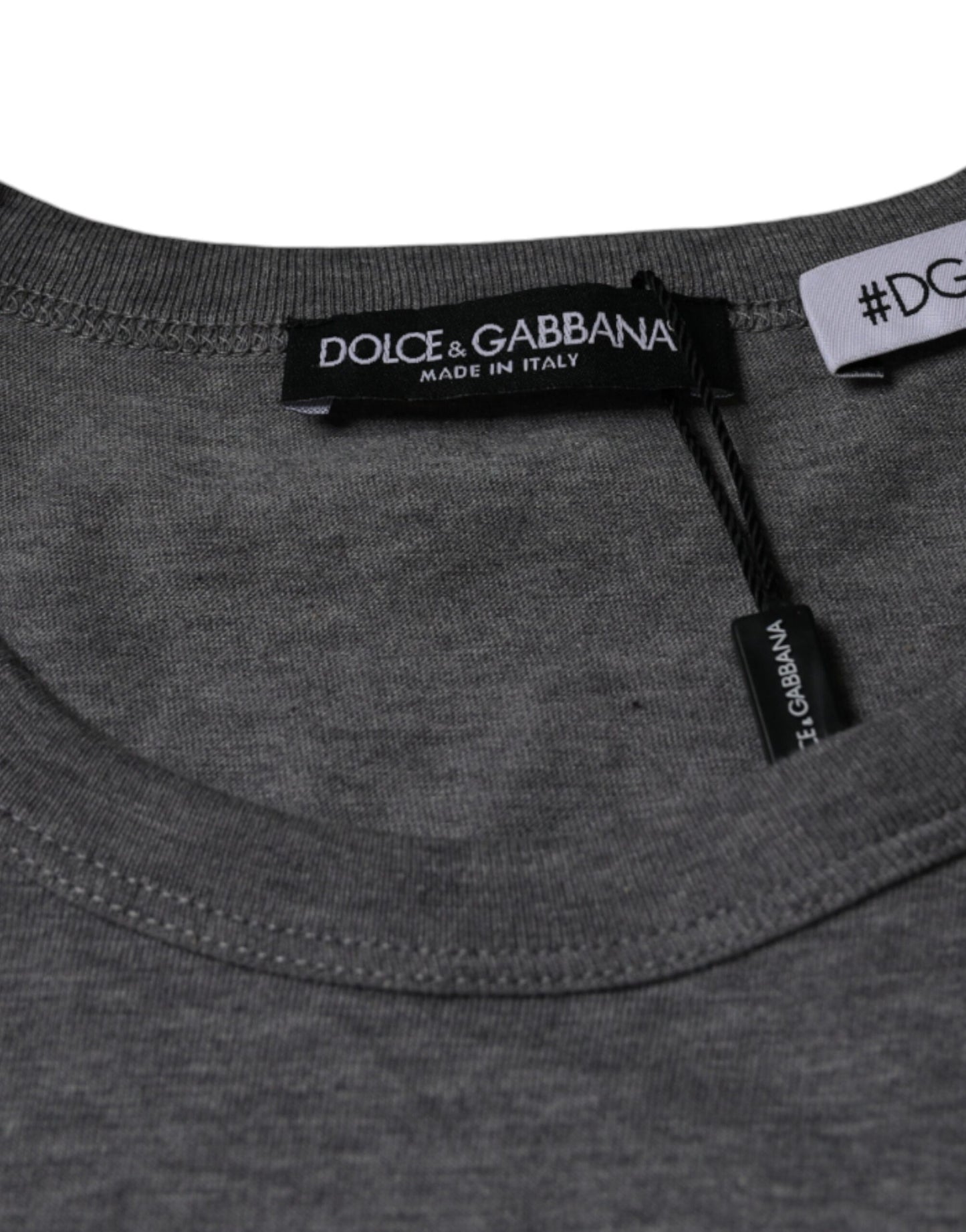Dolce &amp; Gabbana – Graues Baumwoll-T-Shirt #DGFamily mit kurzen Ärmeln