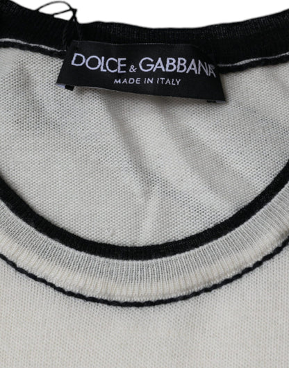 Dolce &amp; Gabbana – Kurzärmliges T-Shirt aus cremefarbenem Kaschmir