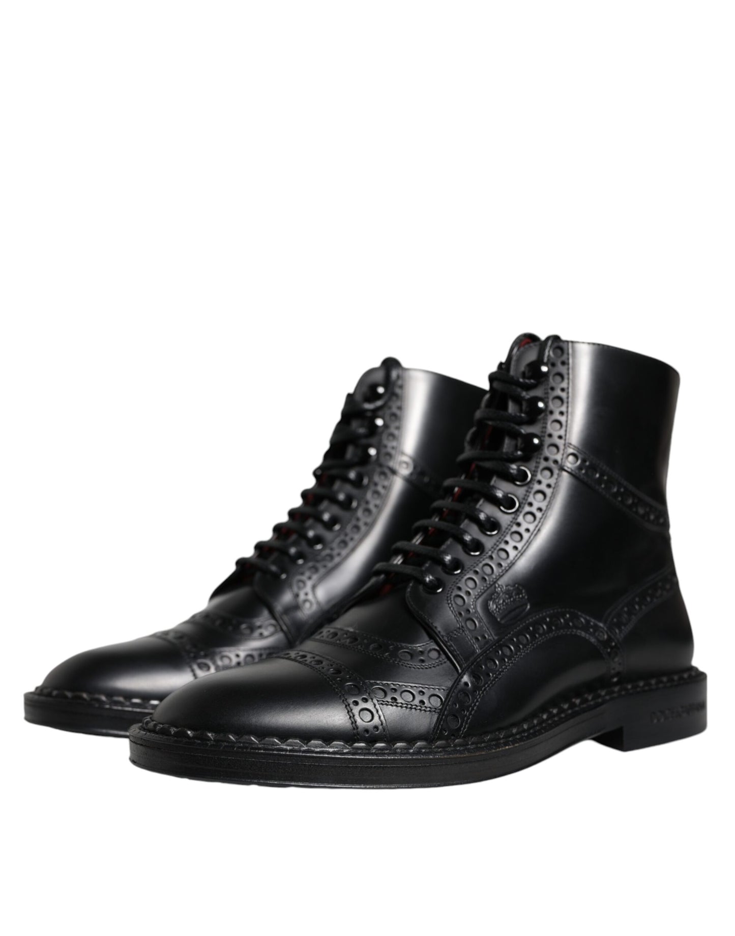 Dolce &amp; Gabbana – Schwarze, wadenhohe Schnürstiefel aus Leder