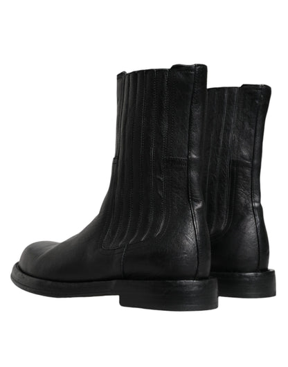 Dolce &amp; Gabbana – Wadenhohe Stiefel aus schwarzem Pferdeleder