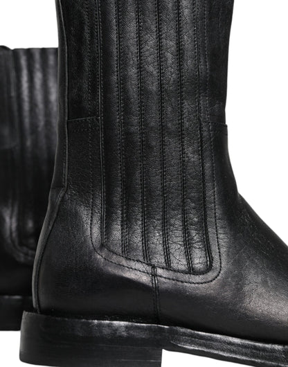 Dolce &amp; Gabbana – Wadenhohe Stiefel aus schwarzem Pferdeleder