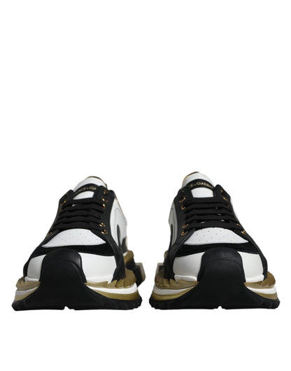 Dolce &amp; Gabbana Weißgold Schwarz Leder SUPER KING Sneakers Schuhe