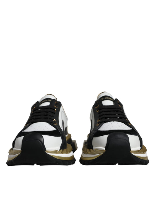 Dolce &amp; Gabbana Weißgold Schwarz Leder SUPER KING Sneakers Schuhe
