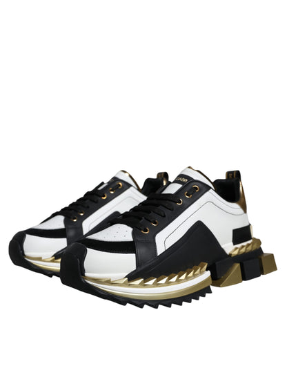 Dolce &amp; Gabbana Weißgold Schwarz Leder SUPER KING Sneakers Schuhe