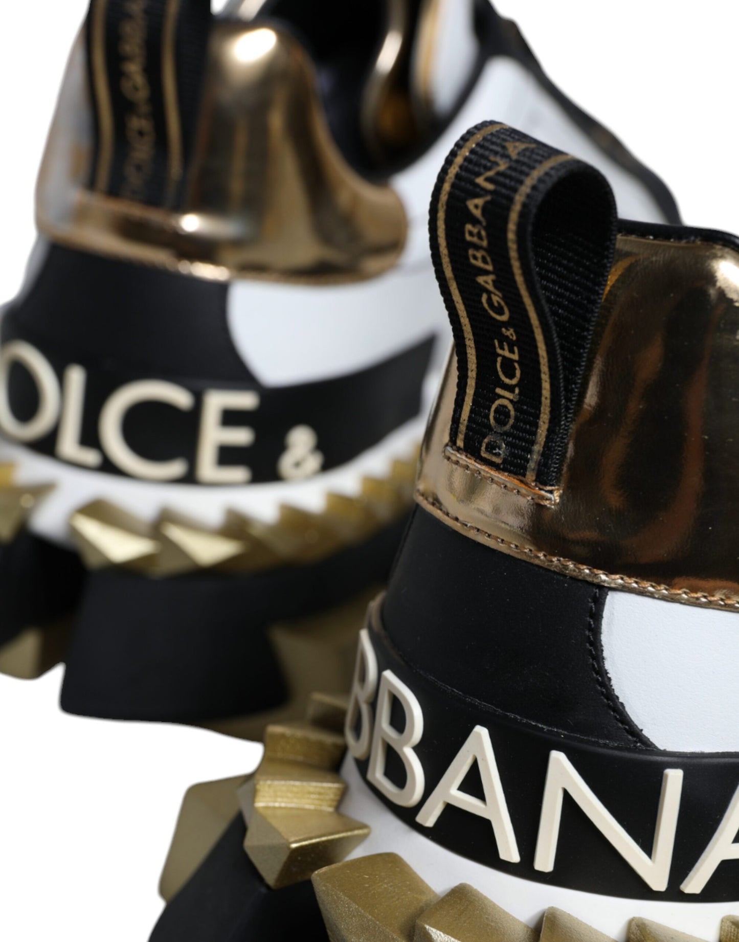 Dolce &amp; Gabbana Weißgold Schwarz Leder SUPER KING Sneakers Schuhe
