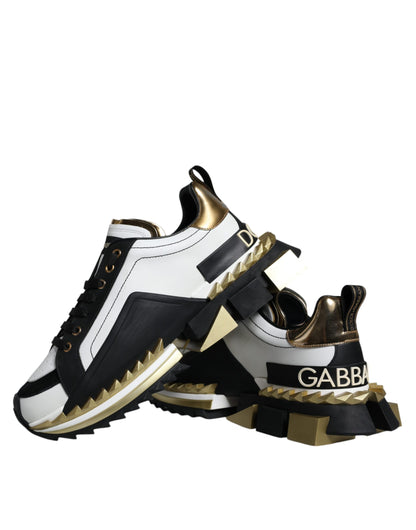 Dolce &amp; Gabbana Weißgold Schwarz Leder SUPER KING Sneakers Schuhe