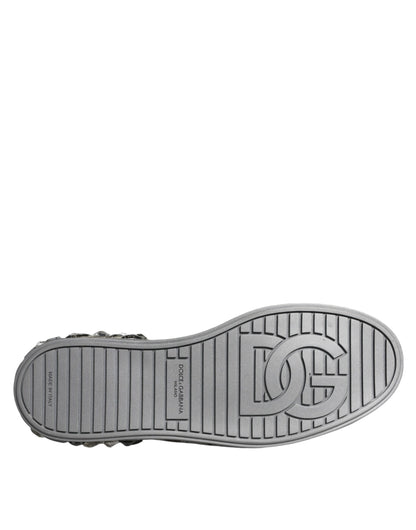 Dolce &amp; Gabbana – Portofino-Sneakers mit Kristall-Logo in Weiß und Silber