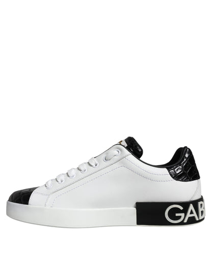 Dolce &amp; Gabbana – Portofino-Sneakers aus schwarzem Leder mit Logo