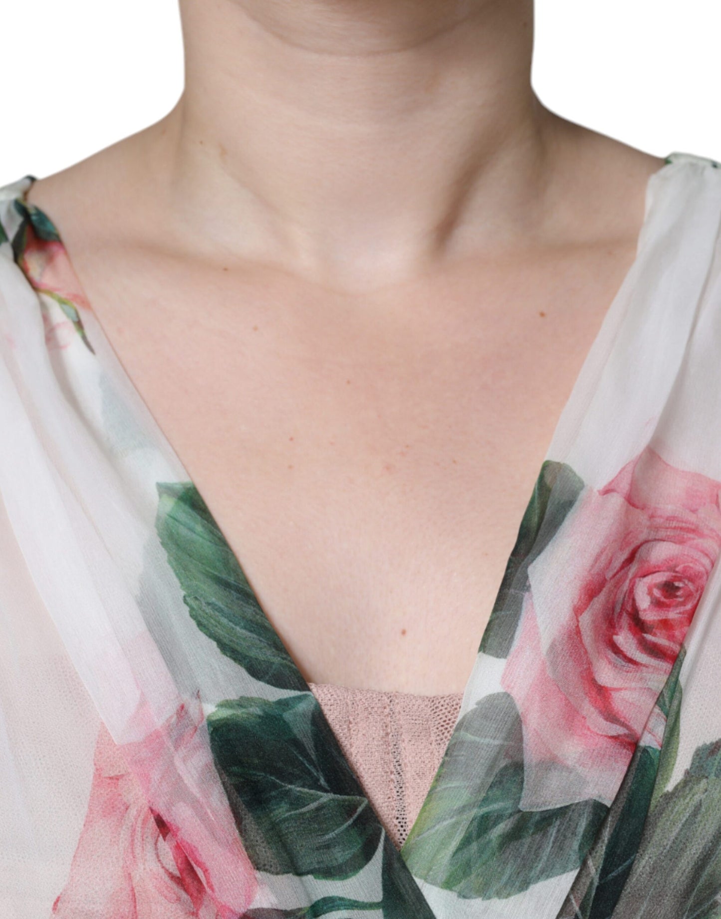 Dolce &amp; Gabbana – Weißes Midikleid aus Seide mit Blumenmuster in A-Linie