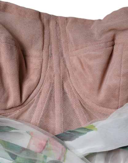 Dolce &amp; Gabbana – Weißes Midikleid aus Seide mit Blumenmuster in A-Linie