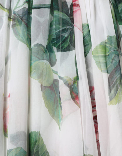 Dolce &amp; Gabbana – Weißes Midikleid aus Seide mit Blumenmuster in A-Linie