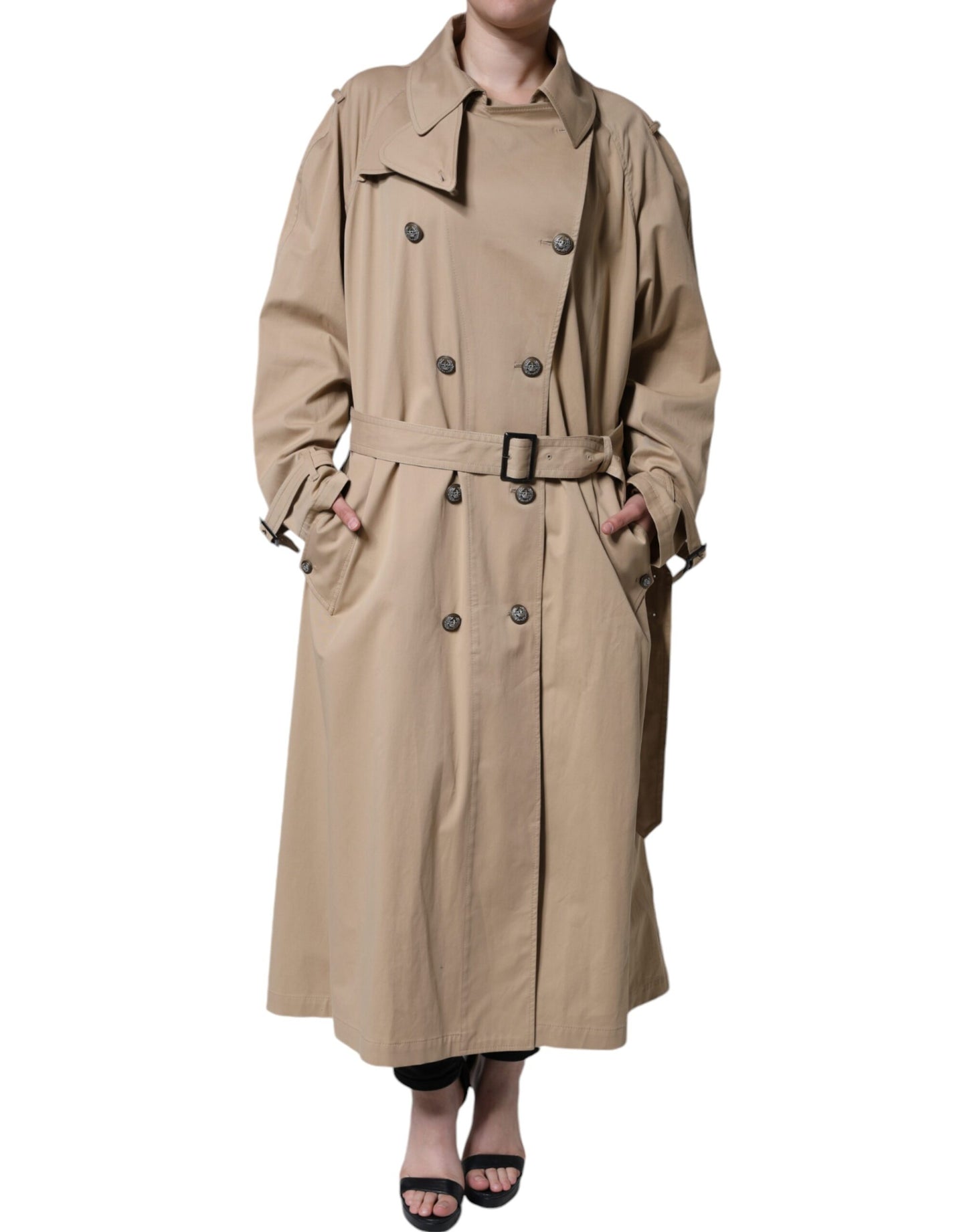 Dolce &amp; Gabbana – Zweireihige Trenchcoat-Jacke in Khaki
