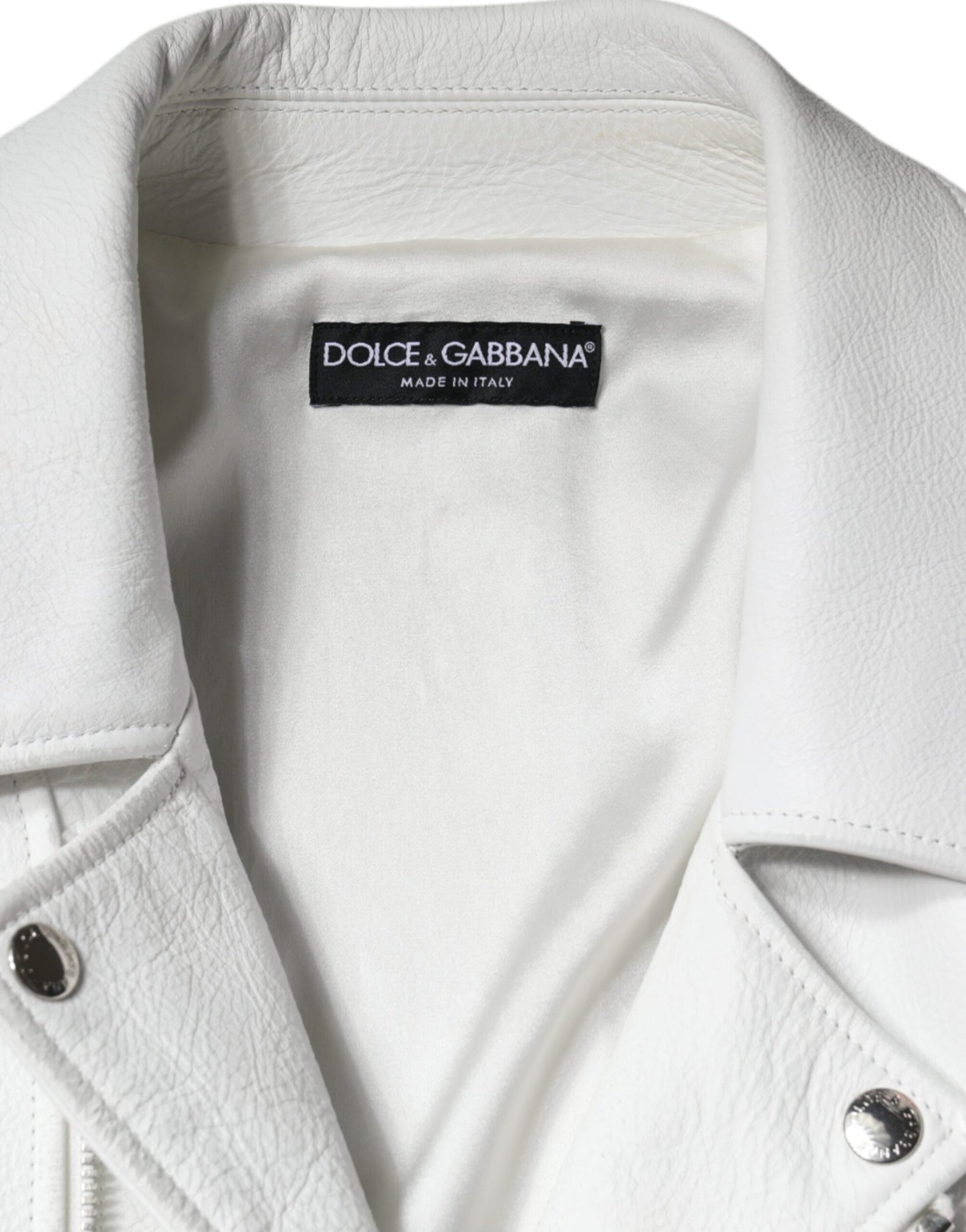 Dolce &amp; Gabbana – Bikermanteljacke aus weißem Lammleder