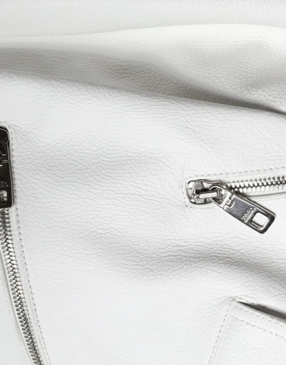 Dolce &amp; Gabbana – Bikermanteljacke aus weißem Lammleder