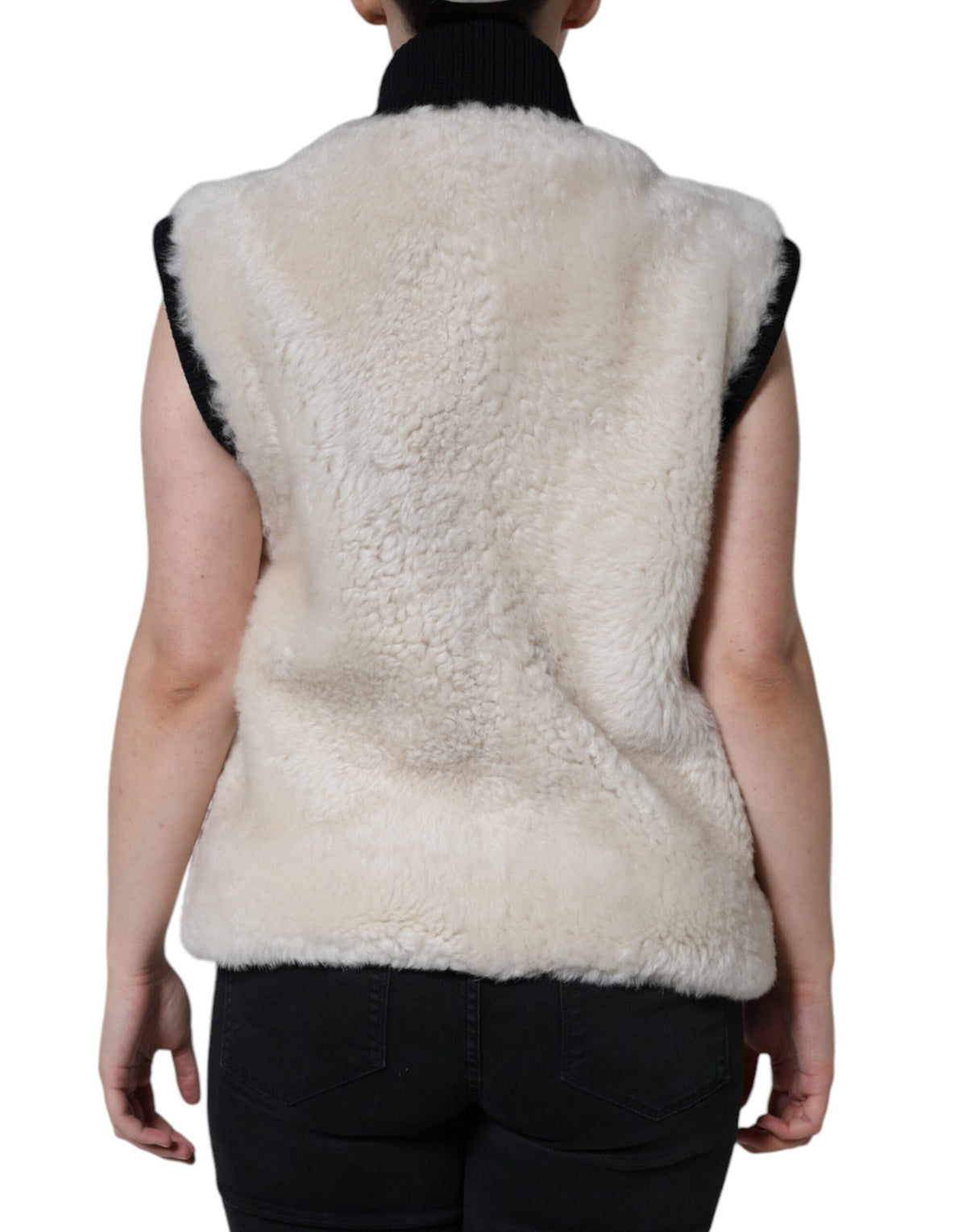 سترة معطف من الجلد من Burberry White WARRENFORD Shearling