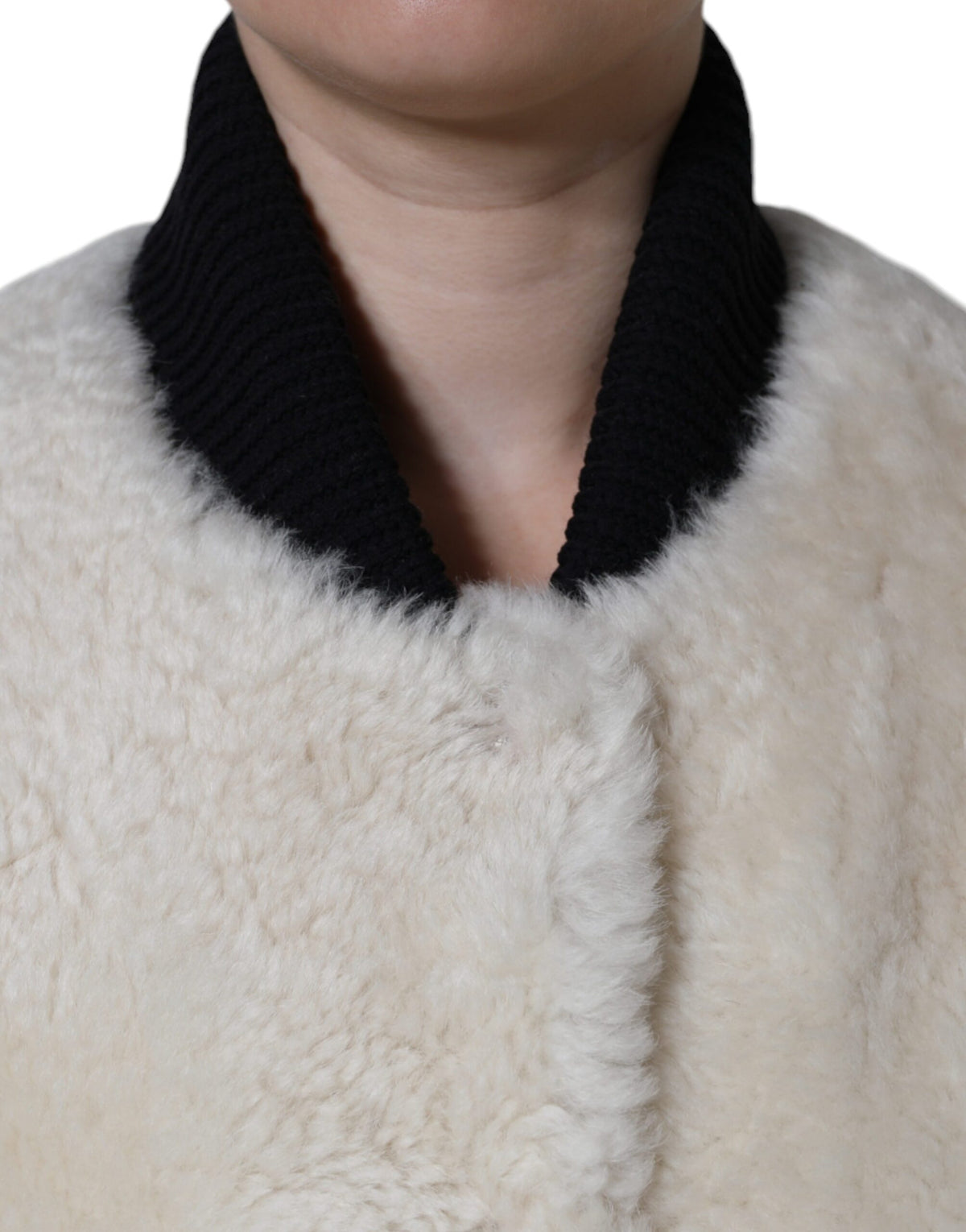سترة معطف من الجلد من Burberry White WARRENFORD Shearling