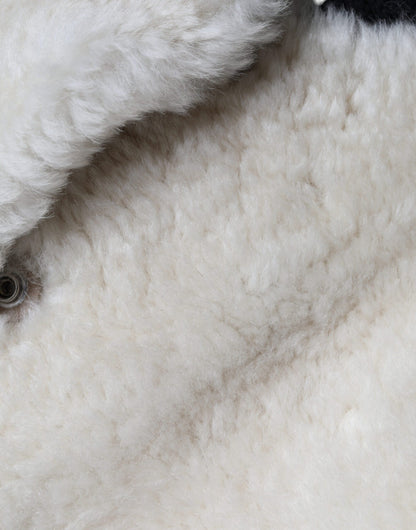 سترة معطف من الجلد من Burberry White WARRENFORD Shearling