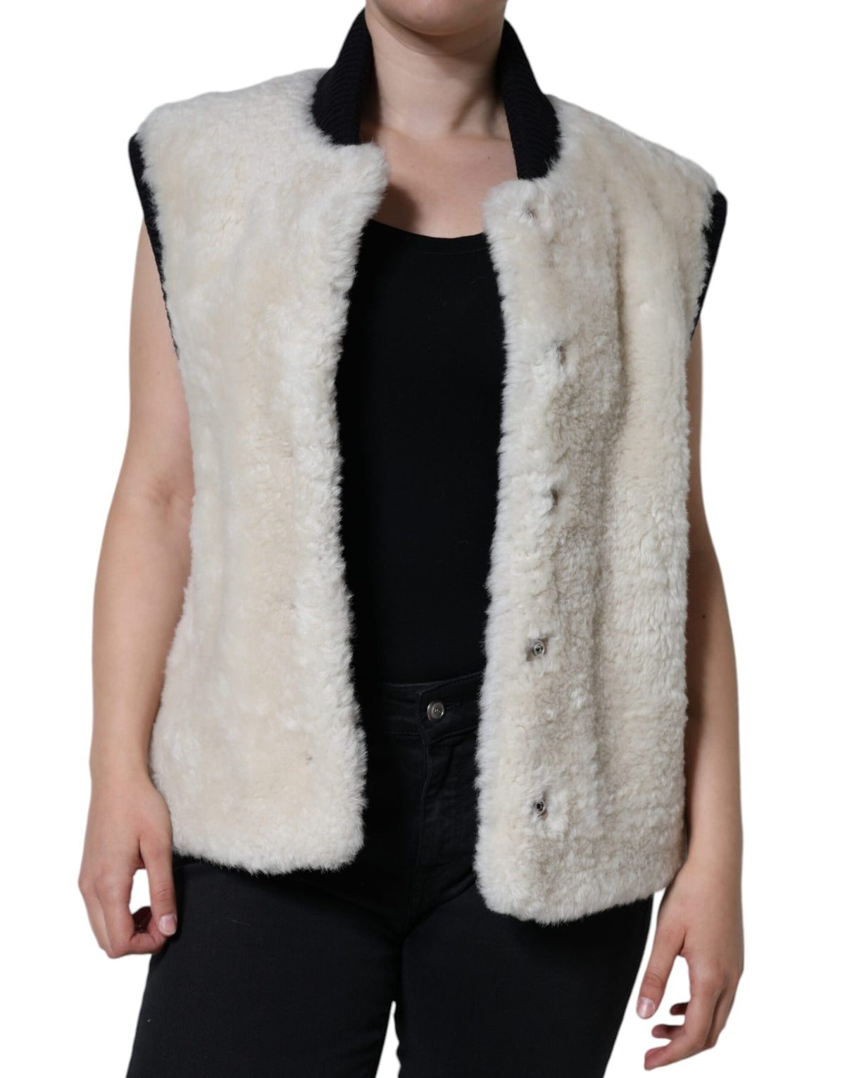 سترة معطف من الجلد من Burberry White WARRENFORD Shearling