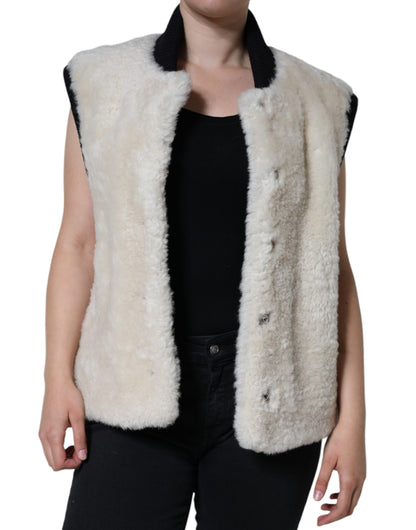 سترة معطف من الجلد من Burberry White WARRENFORD Shearling