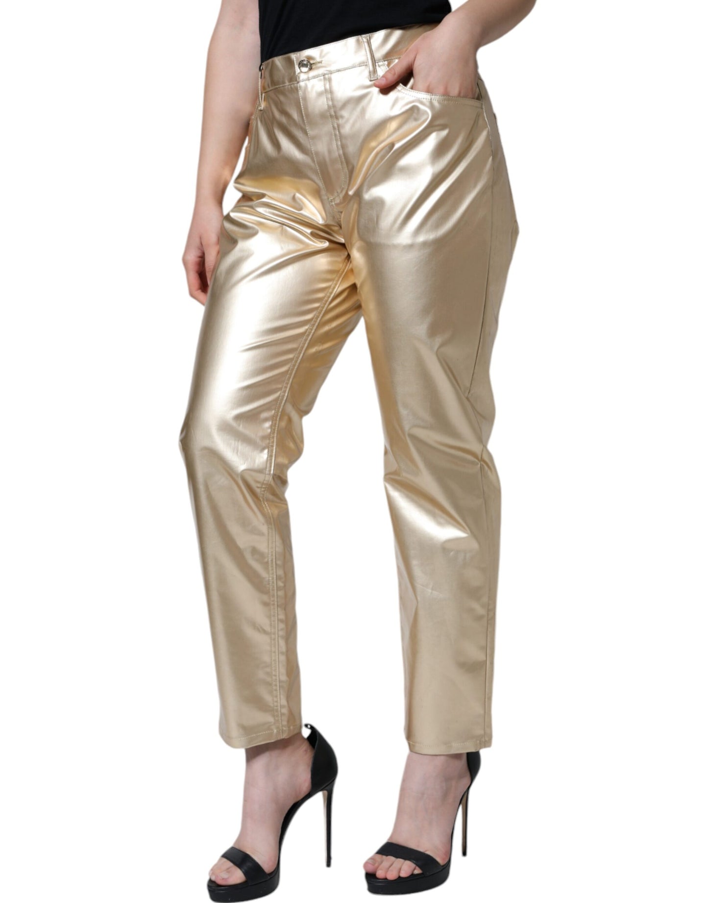 Dolce &amp; Gabbana – Schmal zulaufende Polyesterhose in Metallic-Gold