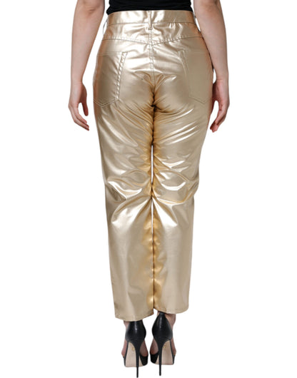 Dolce &amp; Gabbana – Schmal zulaufende Polyesterhose in Metallic-Gold