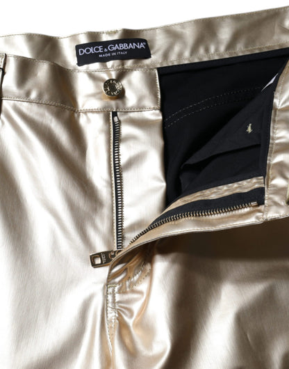Dolce &amp; Gabbana – Schmal zulaufende Polyesterhose in Metallic-Gold