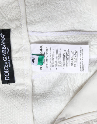 Dolce &amp; Gabbana – Weiße, kurze Hose aus Baumwollbrokat mit Blumenmuster