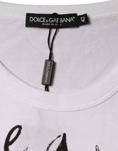 Dolce &amp; Gabbana – Weißes T-Shirt mit Rundhalsausschnitt und Logo-Print aus Baumwolle