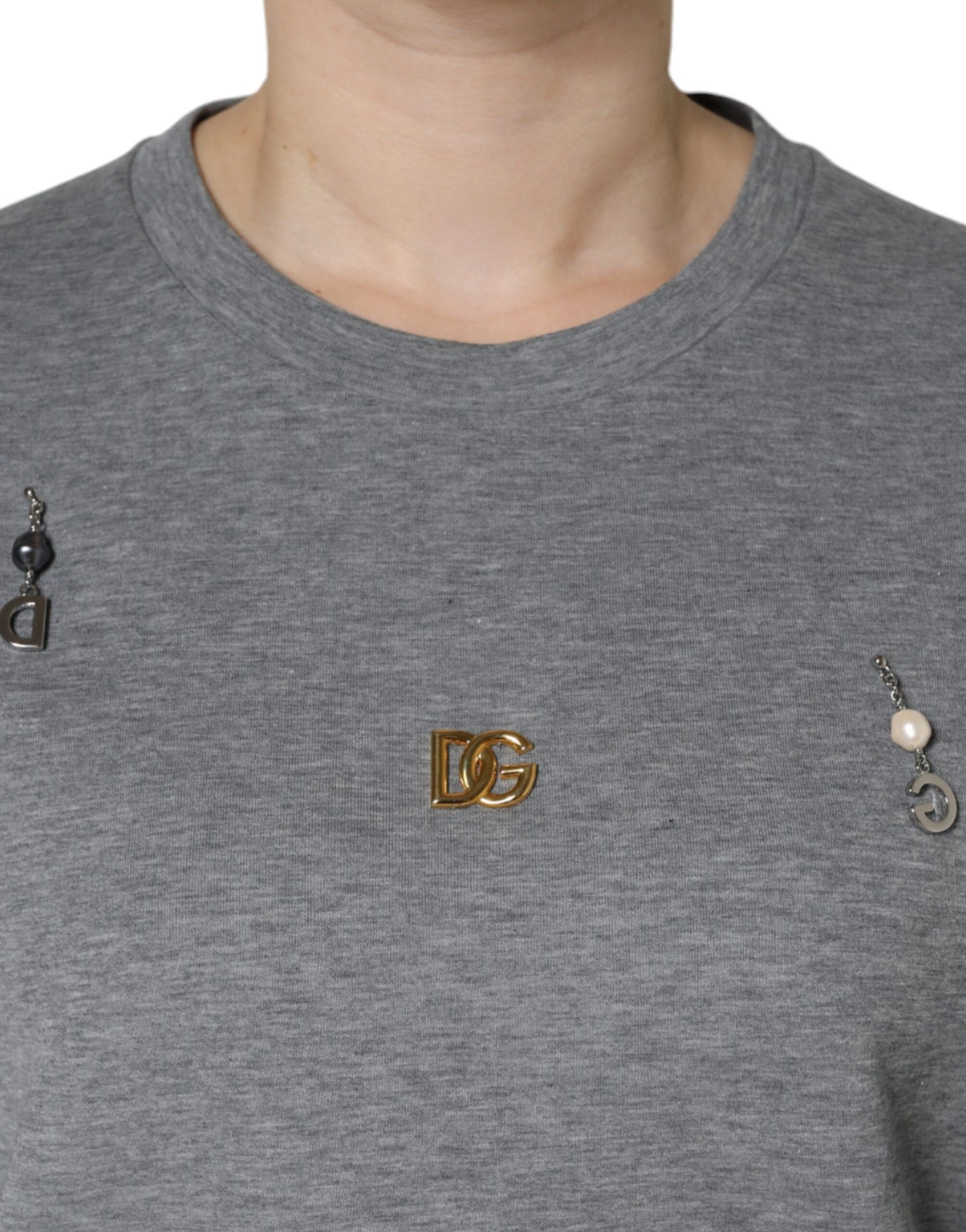 Dolce &amp; Gabbana – T-Shirt aus grauer Baumwollmischung mit Verzierung