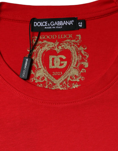 Dolce &amp; Gabbana – Rotes T-Shirt aus Baumwolle mit Rundhalsausschnitt und kurzen Ärmeln