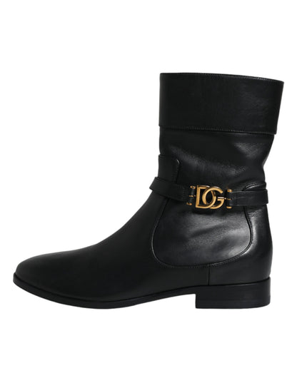 Dolce &amp; Gabbana – Wadenhohe Stiefel aus schwarzem Leder mit Logo