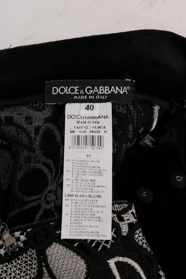 Dolce &amp; Gabbana – Rock aus geblümter Makramee-Spitze mit Kristallknöpfen