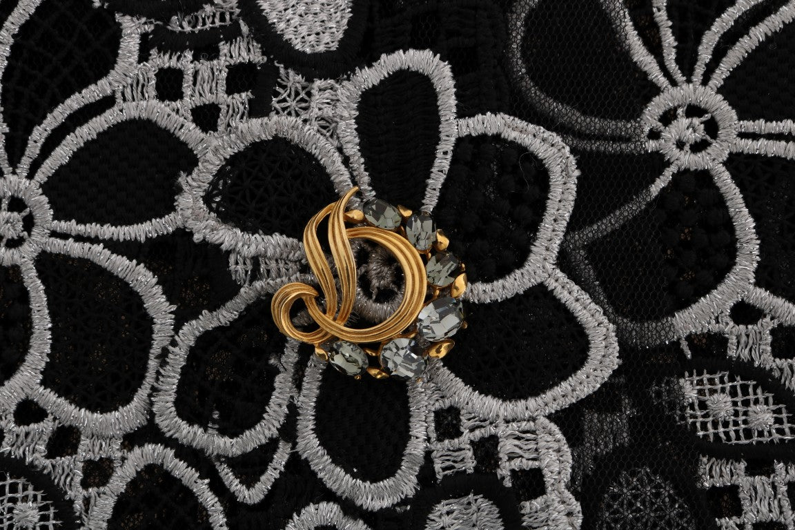 Dolce &amp; Gabbana – Rock aus geblümter Makramee-Spitze mit Kristallknöpfen