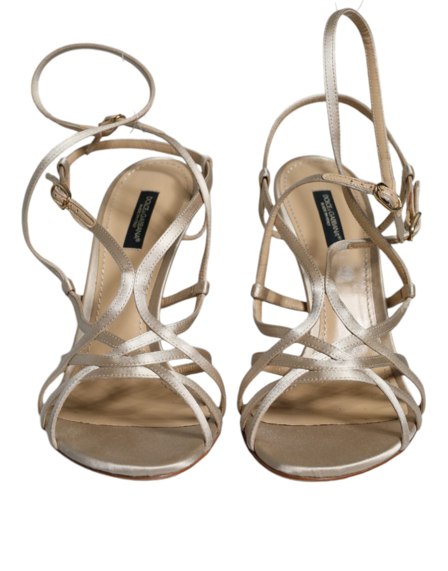 Dolce &amp; Gabbana Beige Leder Stiletto Heels Sandalen Schuhe