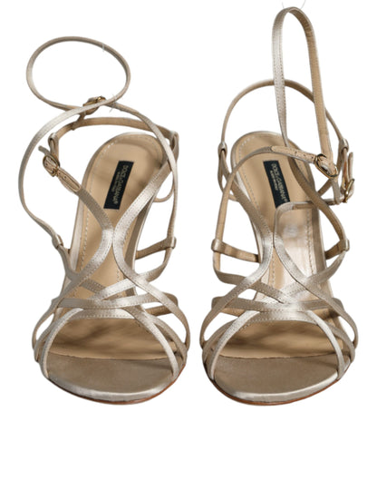 Dolce &amp; Gabbana Beige Leder Stiletto Heels Sandalen Schuhe