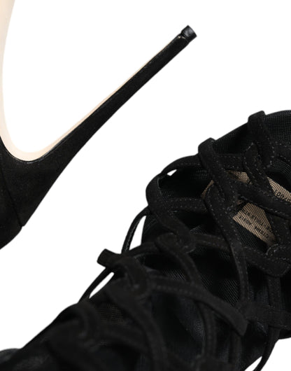 Dolce &amp; Gabbana Schwarze Tüll Stretch Heels Sandalen Schuhe