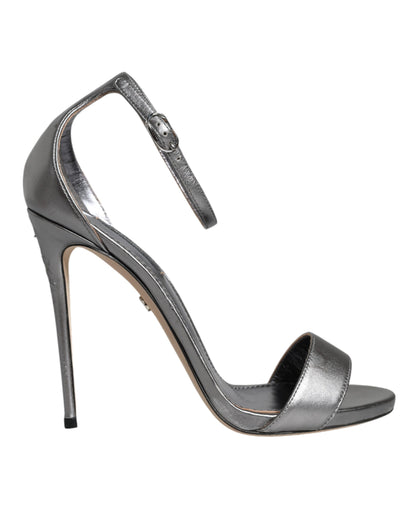 Dolce &amp; Gabbana Silber KEIRA Heels Knöchelriemen Sandalen Schuhe
