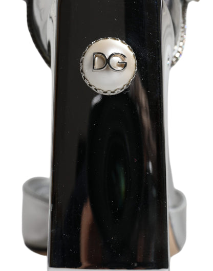 Dolce &amp; Gabbana Silber Leder T-Riemen Heels Sandalen Schuhe