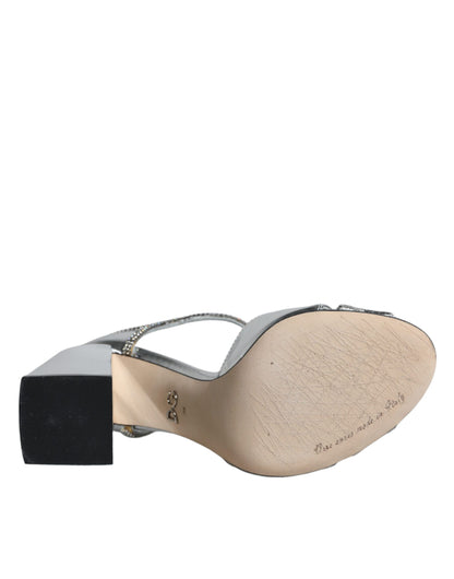 Dolce &amp; Gabbana Silber Leder T-Riemen Heels Sandalen Schuhe