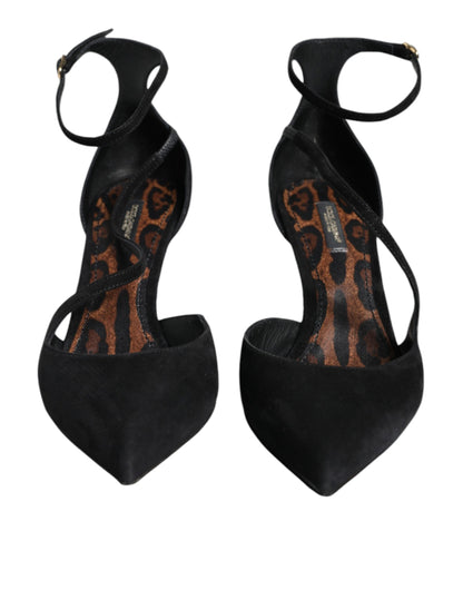 Dolce &amp; Gabbana – Pumps aus schwarzem Wildleder mit Knöchelriemen