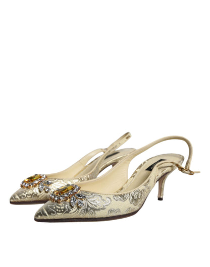 Dolce &amp; Gabbana Gold Kristall Pumps Heels Slingbacks Schuhe